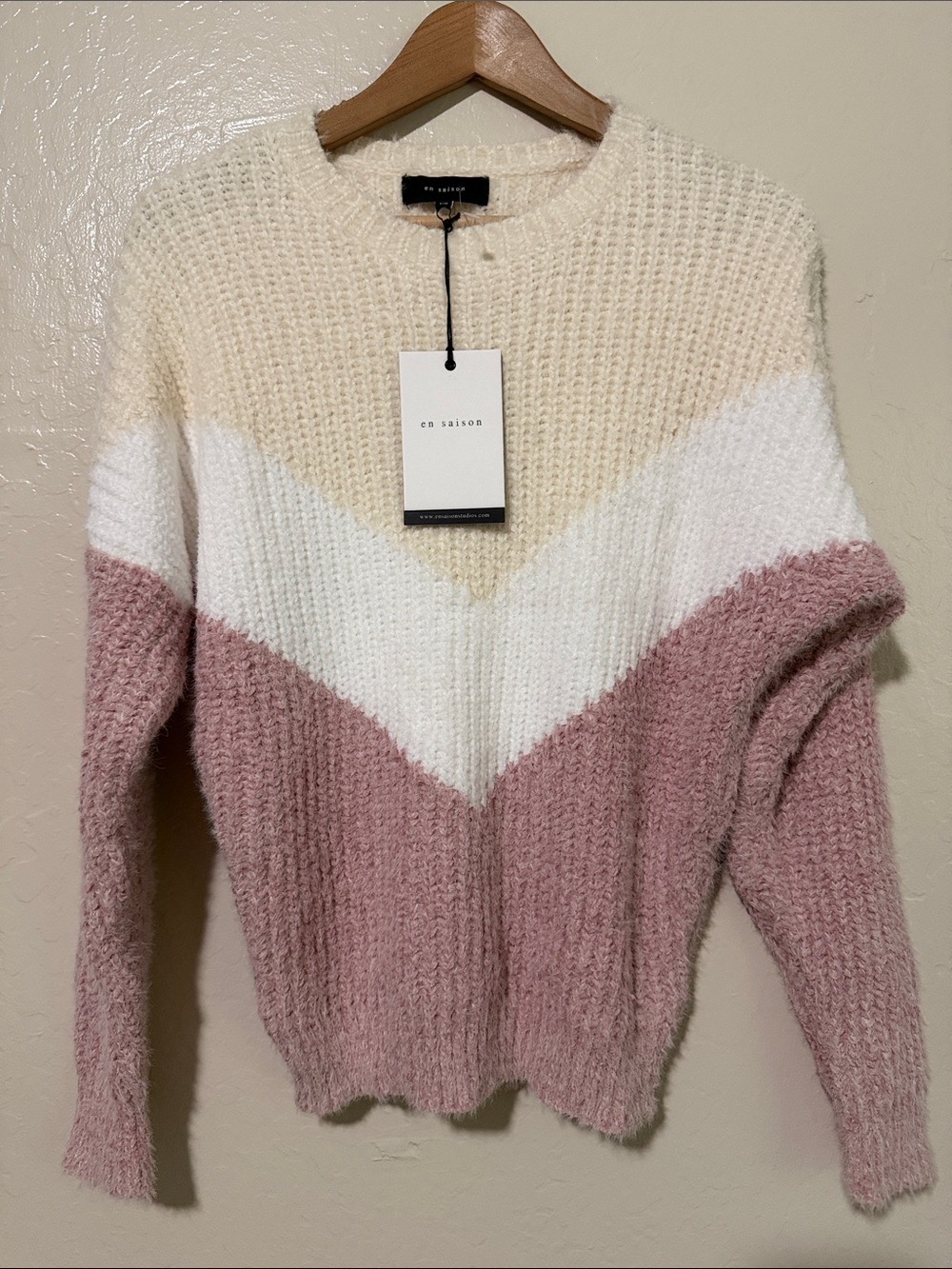 En Saison Chevron Colorblock Knit  Chevron Eyelash Fuzzy Sweater Size XS